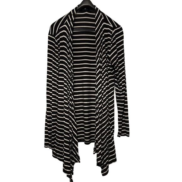 Black & White Striped Open Front Sweater WRAP Size Large - Picture 1 of 5